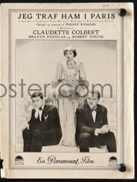 9m894 I MET HIM IN PARIS Danish program 1937 Claudette Colbert, Melvyn Douglas, Robert Young!