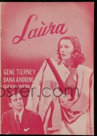 9m916 LAURA 8pg Danish program 1948 Dana Andrews, sexy Gene Tierney, Otto Preminger, different!