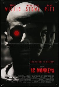 9p039 12 MONKEYS int'l DS 1sh 1995 Bruce Willis, Brad Pitt, Stowe, Terry Gilliam directed sci-fi!