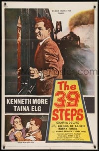 9p047 39 STEPS 1sh 1960 Kenneth More, Taina Elg, English crime thriller, cool art!