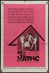 9p046 3 IN THE ATTIC 1sh 1968 Yvette Mimieux, great sexy artwork of naked girls dancing!