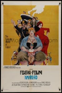 9p064 AMARCORD int'l 1sh 1974 Federico Fellini classic comedy, art by Giuliano Geleng!