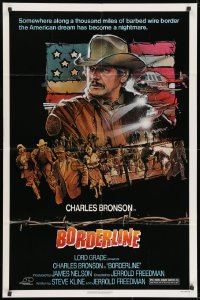 9p123 BORDERLINE 1sh 1980 art of U.S. Border Patrol agent Charles Bronson by Drew Struzan!