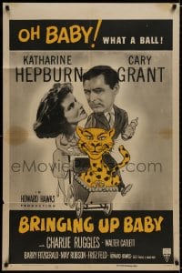 9p130 BRINGING UP BABY style A 1sh R1955 Katharine Hepburn, Cary Grant, great different leopard art!