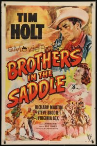 9p132 BROTHERS IN THE SADDLE style A 1sh 1948 cool western art of cowboy Tim Holt, Virginia Cox!