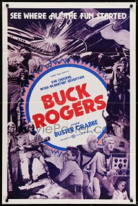 9p134 BUCK ROGERS 1sh R1966 Buster Crabbe sci-fi serial, see where all the fun started!