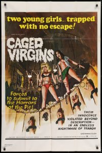9p140 CAGED VIRGINS 1sh 1973 two sexy young girls trapped with no escape, great horror art!