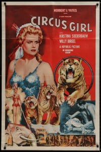 9p167 CIRCUS GIRL 1sh 1956 art of sexy Kristina Soederbaum w/circus tigers & elephants!