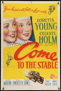 9p172 COME TO THE STABLE 1sh 1949 close up art of nuns Loretta Young & Celeste Holm!