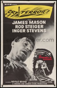 9p189 CRY TERROR 1sh 1958 James Mason, Rod Steiger, cool noir art, an experience in suspense!