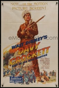 9p199 DAVY CROCKETT, KING OF THE WILD FRONTIER 1sh 1955 Disney, classic art of Fess Parker!