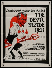 9p212 DEVIL INSIDE HER 25x33 1sh 1977 she's burning with Satanic lust, great sexy artwork!
