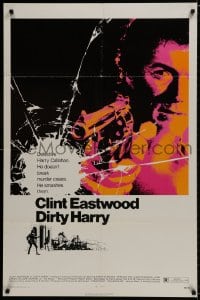 9p220 DIRTY HARRY 1sh 1971 art of Clint Eastwood pointing his .44 magnum, Don Siegel crime classic!