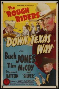 9p232 DOWN TEXAS WAY 1sh 1942 art, Rough Riders Buck Jones, Tim McCoy & Raymond Hatton!