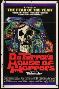 9p234 DR. TERROR'S HOUSE OF HORRORS 1sh 1965 Christopher Lee, cool horror montage art!
