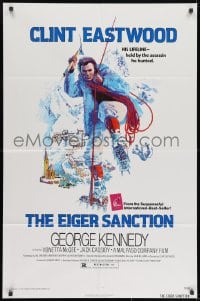 9p244 EIGER SANCTION 1sh 1975 Clint Eastwood's lifeline was held by the assassin he hunted!