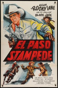 9p245 EL PASO STAMPEDE 1sh 1953 close up art of Rocky Lane with gun & punching bad guy!