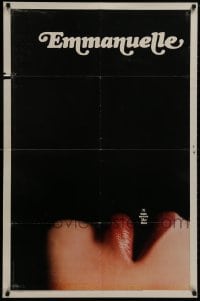 9p247 EMMANUELLE teaser 1sh 1975 close up of sexy Sylvia Kristel's lips, X was never like this!