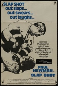 9p020 SLAP SHOT English 1sh 1977 cool different image of hockey player Paul Newman in fight!