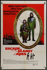 9p259 ESCAPE FROM THE PLANET OF THE APES 1sh 1971 meet Baby Milo who has Washington terrified!