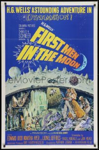 9p274 FIRST MEN IN THE MOON 1sh 1964 blue style, Ray Harryhausen, H.G. Wells, fantastic sci-fi art
