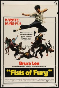9p277 FISTS OF FURY 1sh 1973 Bruce Lee gives you biggest kick of your life, great kung fu image!