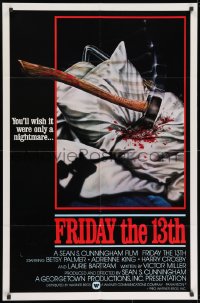 9p300 FRIDAY THE 13th int'l 1sh 1980 Joann art of axe in pillow, wish it was a nightmare!