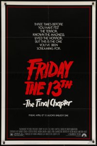 9p299 FRIDAY THE 13th - THE FINAL CHAPTER 1sh 1984 Part IV, slasher sequel, Jason's unlucky day!