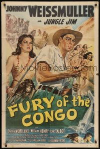9p307 FURY OF THE CONGO 1sh 1951 Johnny Weissmuller as Jungle Jim & native women by Glenn Cravath!