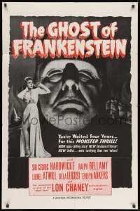 9p312 GHOST OF FRANKENSTEIN military 1sh R1950s huge close up of Lon Chaney Jr. as the monster!