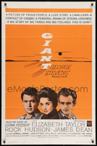 9p314 GIANT 1sh R1963 James Dean, Elizabeth Taylor, Rock Hudson, directed by George Stevens!