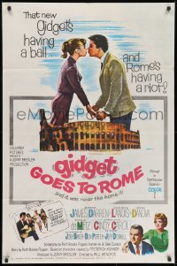 9p316 GIDGET GOES TO ROME 1sh 1963 James Darren & Cindy Carol over Italy's Coliseum!