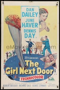 9p322 GIRL NEXT DOOR 1sh 1953 artwork of Dan Dailey, sexy June Haver & Dennis Day all dancing!