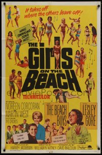 9p323 GIRLS ON THE BEACH 1sh 1965 Beach Boys, Lesley Gore, LOTS of sexy babes in bikinis!