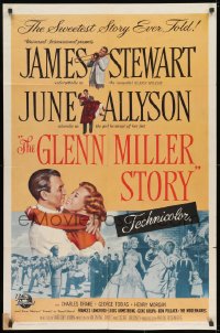 9p325 GLENN MILLER STORY 1sh R1960 James Stewart in the title role, June Allyson, Louis Armstrong!