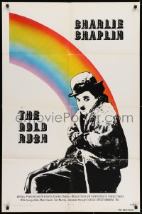 9p329 GOLD RUSH 1sh R1973 Charlie Chaplin classic, great rainbow image!