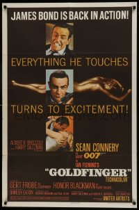 9p332 GOLDFINGER 1sh 1964 three great images of Sean Connery as James Bond 007!