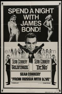 9p334 GOLDFINGER/DR. NO/FROM RUSSIA WITH LOVE 1sh 1960s spend a night with 3 James Bonds!