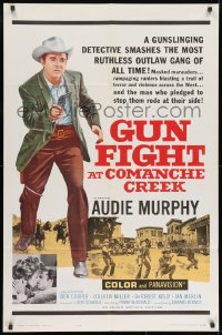 9p353 GUN FIGHT AT COMANCHE CREEK 1sh 1963 full-length cowboy Audie Murphy with pistol drawn!