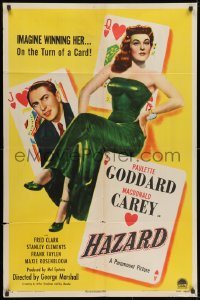 9p365 HAZARD style A 1sh 1948 great art of sexy Paulette Goddard winning Carey gambling at cards!