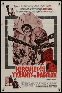 9p377 HERCULES & THE TYRANTS OF BABYLON 1sh 1964 Peter Lupus as Rock Stevens, Helga Line!