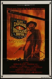 9p379 HIGH PLAINS DRIFTER 1sh 1973 classic Lesser art of Clint Eastwood holding gun & whip!