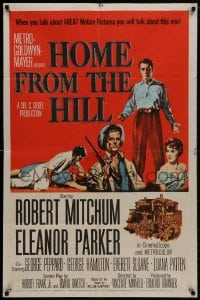 9p384 HOME FROM THE HILL 1sh 1960 art of Robert Mitchum, Eleanor Parker & George Peppard!
