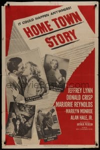 9p385 HOME TOWN STORY 1sh 1951 sexy Marilyn Monroe as the beautiful secretary is shown!