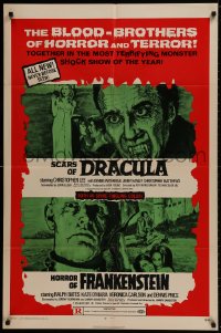 9p387 HORROR OF FRANKENSTEIN/SCARS OF DRACULA 1sh 1971 with the blood-brothers of horror & terror!