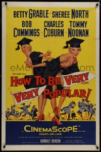 9p396 HOW TO BE VERY, VERY POPULAR 1sh 1955 art of sexy students Betty Grable & Sheree North!