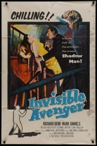 9p422 INVISIBLE AVENGER 1sh 1958 the unseen Shadow Man, cool chilling horror artwork!