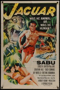 9p436 JAGUAR 1sh 1955 Barton MacLane lays with sexy Chiquita, art of Sabu in jungle!