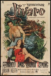 9p443 JIVARO 3D 1sh 1954 art of sexy Rhonda Fleming & barechested Fernando Lamas!