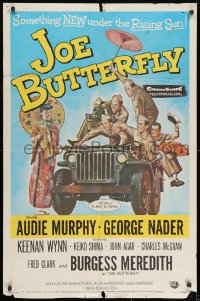 9p444 JOE BUTTERFLY 1sh 1957 great artwork of Audie Murphy & soldiers flirting with girl in Japan!